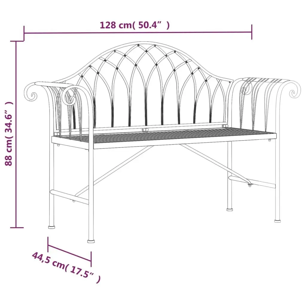 2-Seater Garden Bench 128 cm Black Steel 318828