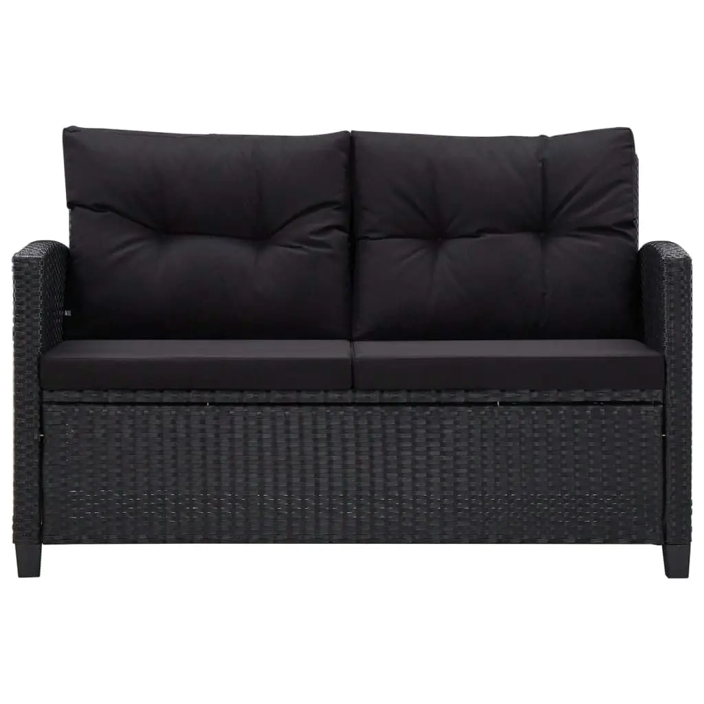 2-Seater Garden Sofa with Cushions Black 124 cm Poly Rattan 46155