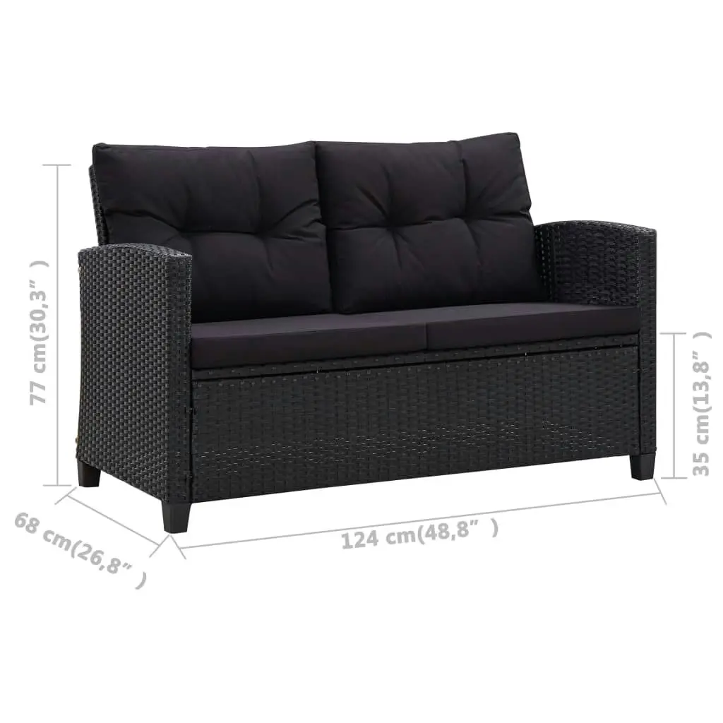 2-Seater Garden Sofa with Cushions Black 124 cm Poly Rattan 46155