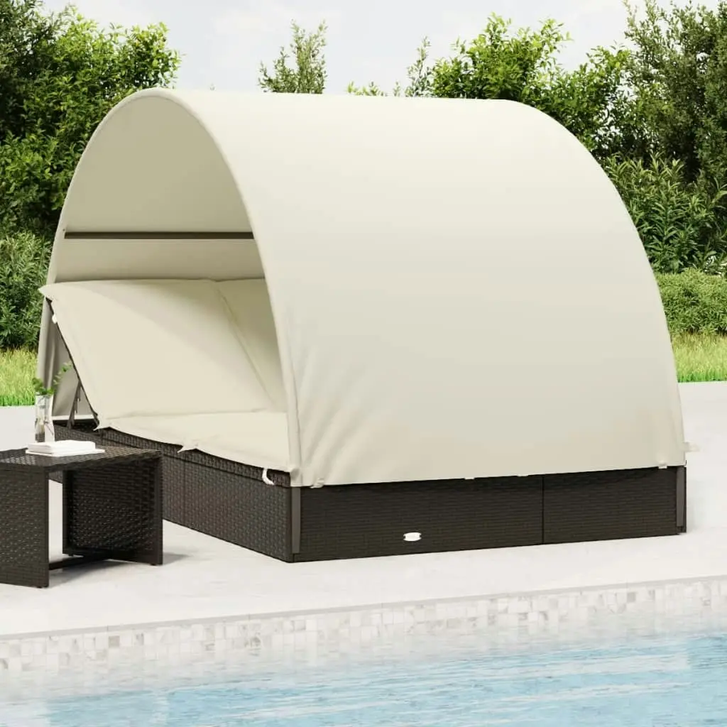 2-Person Sunbed with Round Roof Black 211x112x140 cm Poly Rattan 319654