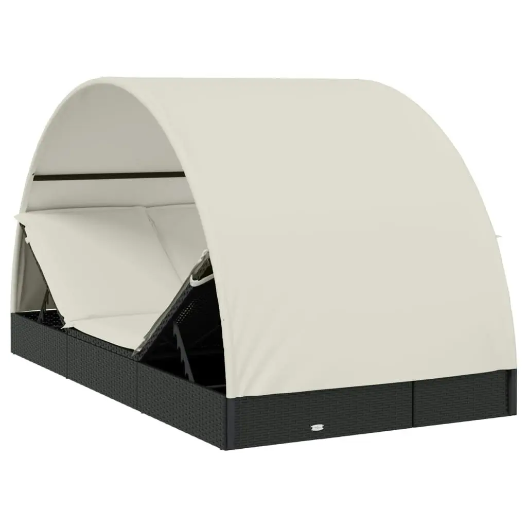 2-Person Sunbed with Round Roof Black 211x112x140 cm Poly Rattan 319654