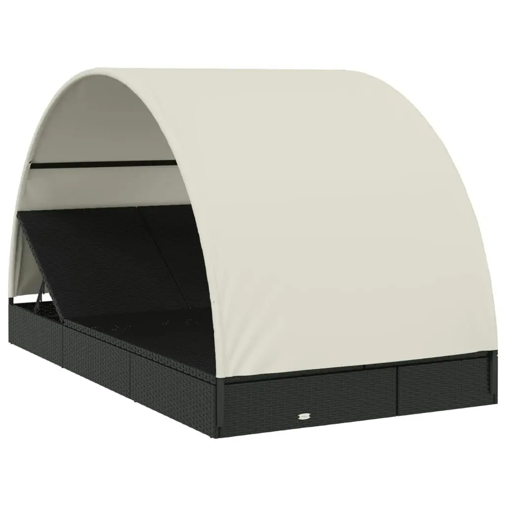 2-Person Sunbed with Round Roof Black 211x112x140 cm Poly Rattan 319654