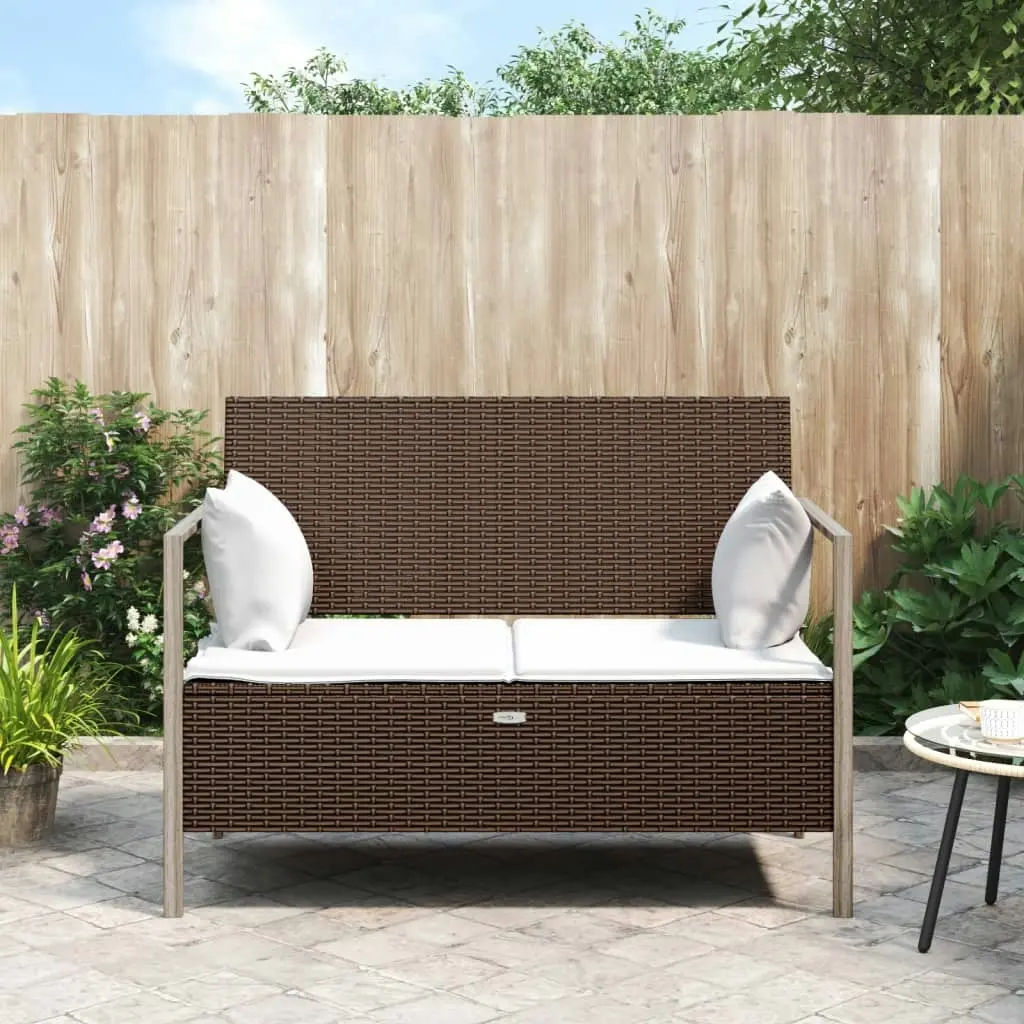 2-Seater Garden Bench with Cushions Brown Poly Rattan 364113