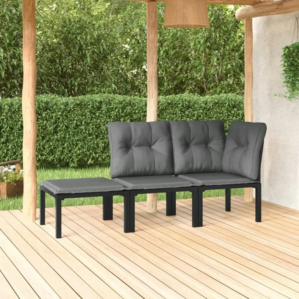 3 Piece Garden Lounge Set Black and Grey Poly Rattan 362806