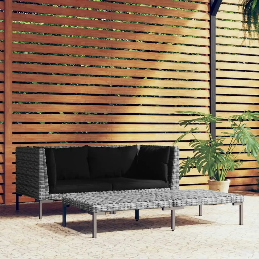 3 Piece Garden Lounge Set Dark Grey Half Round Poly Rattan 318606