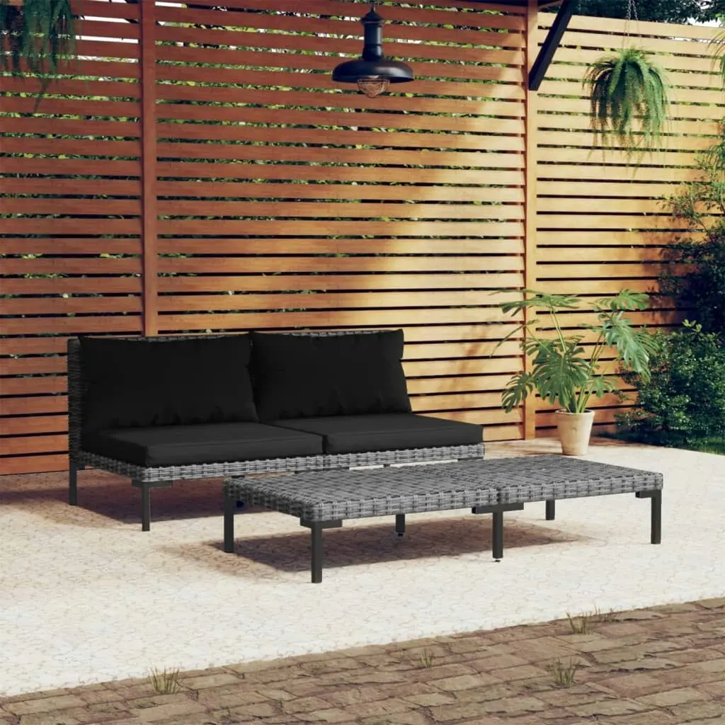 3 Piece Garden Lounge Set Dark Grey Half Round Poly Rattan 318605