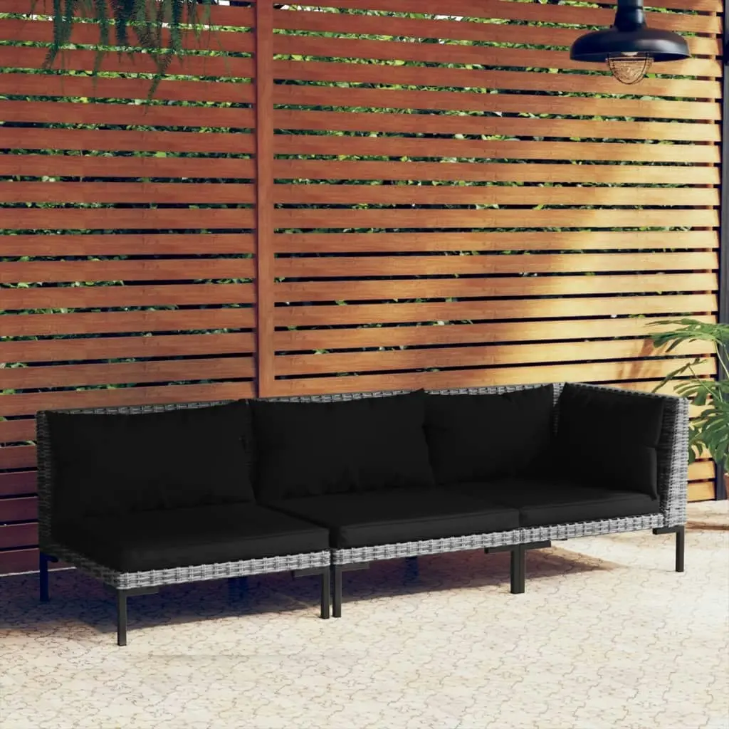 3 Piece Garden Lounge Set Dark Grey Half Round Poly Rattan 318607