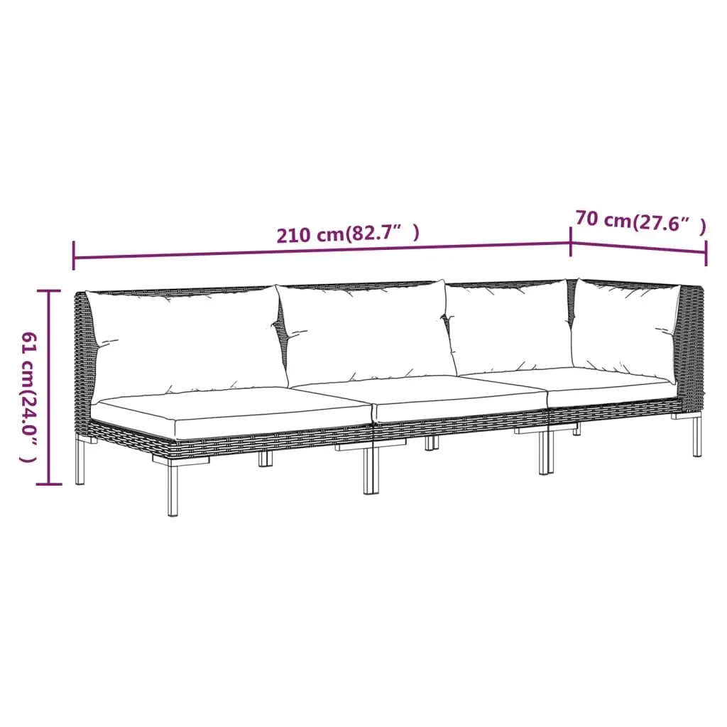 3 Piece Garden Lounge Set Dark Grey Half Round Poly Rattan 318607