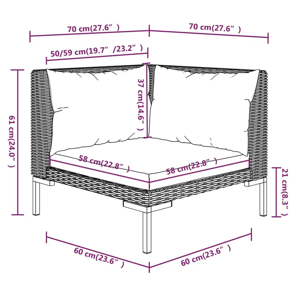 3 Piece Garden Lounge Set Dark Grey Half Round Poly Rattan 318607