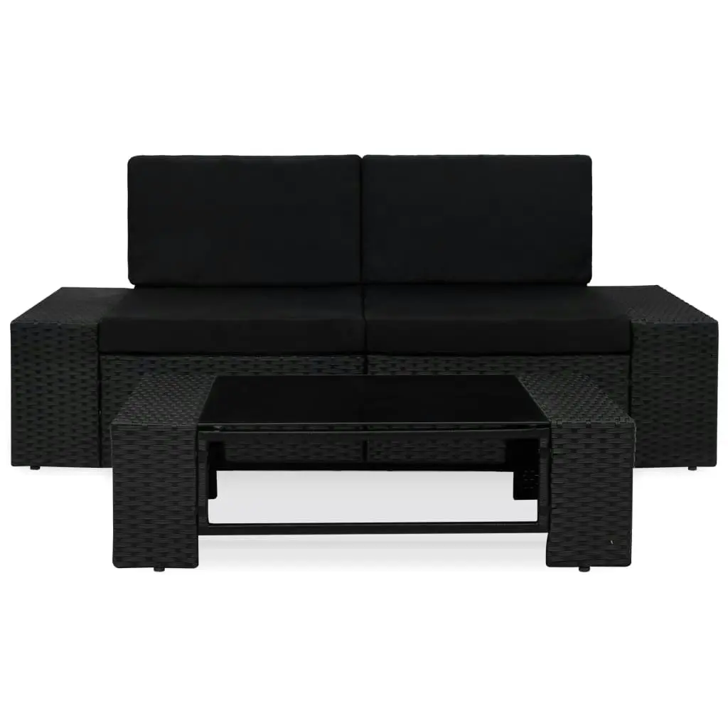 3 Piece Garden Lounge Set Poly Rattan Black 49507