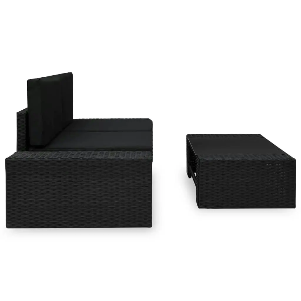 3 Piece Garden Lounge Set Poly Rattan Black 49507