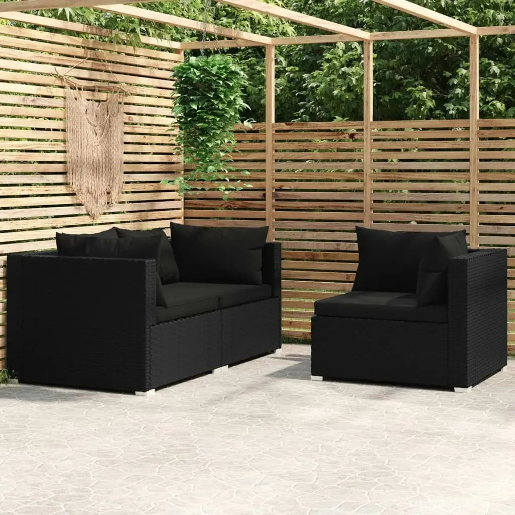 3 Piece Garden Lounge Set with Cushions Black Poly Rattan 317527