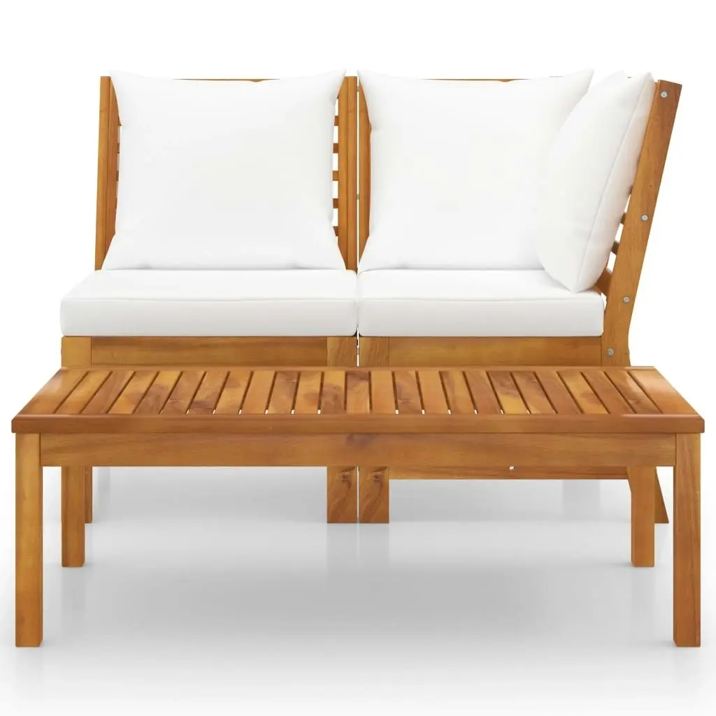 3 Piece Garden Lounge Set with Cream Cushion Solid Acacia Wood 311834