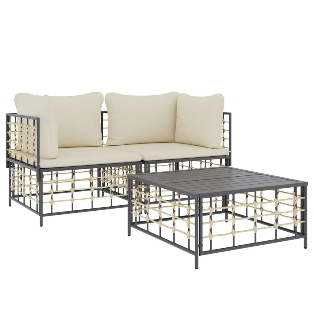 3 Piece Garden Lounge Set with Cushions Anthracite Poly Rattan 3186692