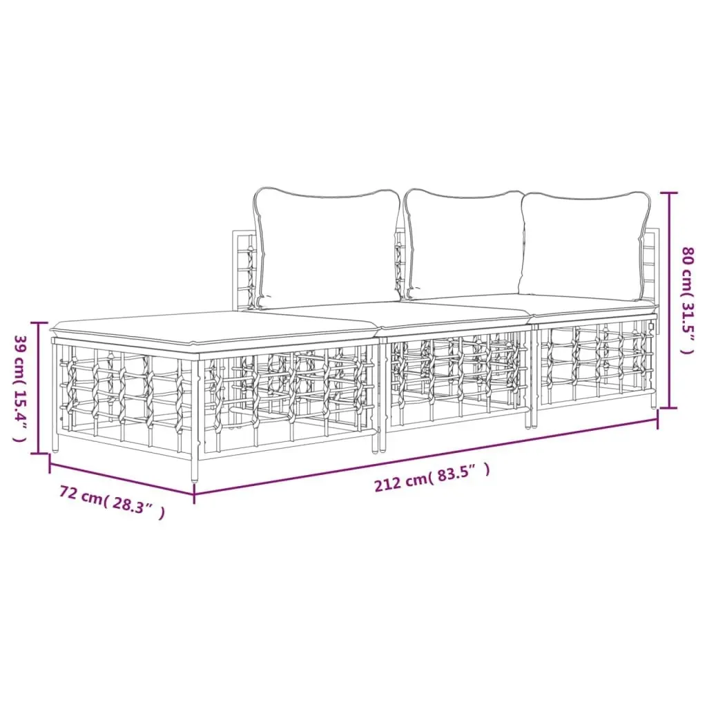 3 Piece Garden Lounge Set with Cushions Anthracite Poly Rattan 3186724