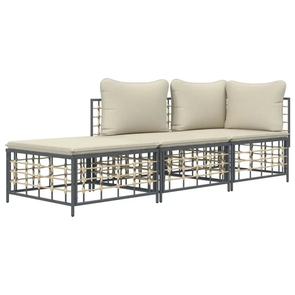 3 Piece Garden Lounge Set with Cushions Anthracite Poly Rattan 3186724