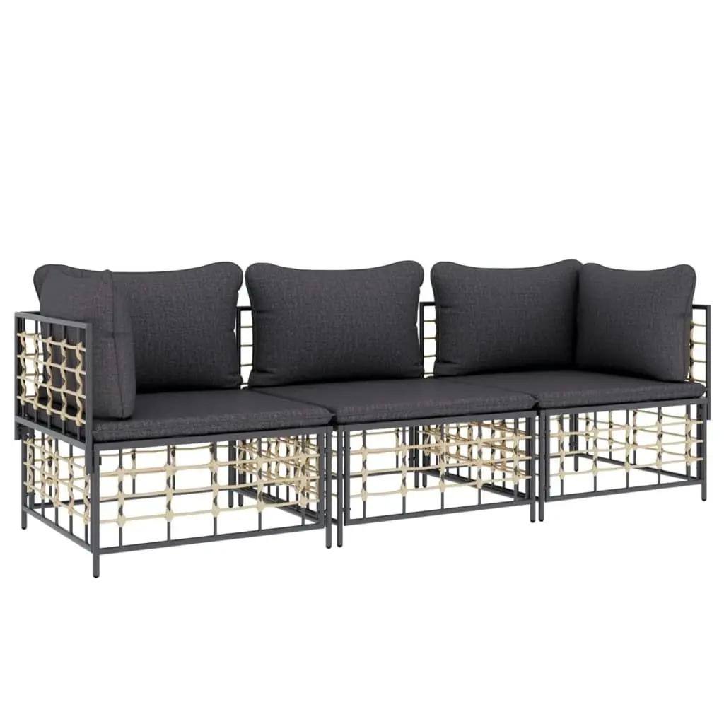 3 Piece Garden Lounge Set with Cushions Anthracite Poly Rattan 3186695