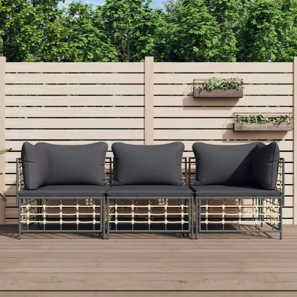 3 Piece Garden Lounge Set with Cushions Anthracite Poly Rattan 3186695