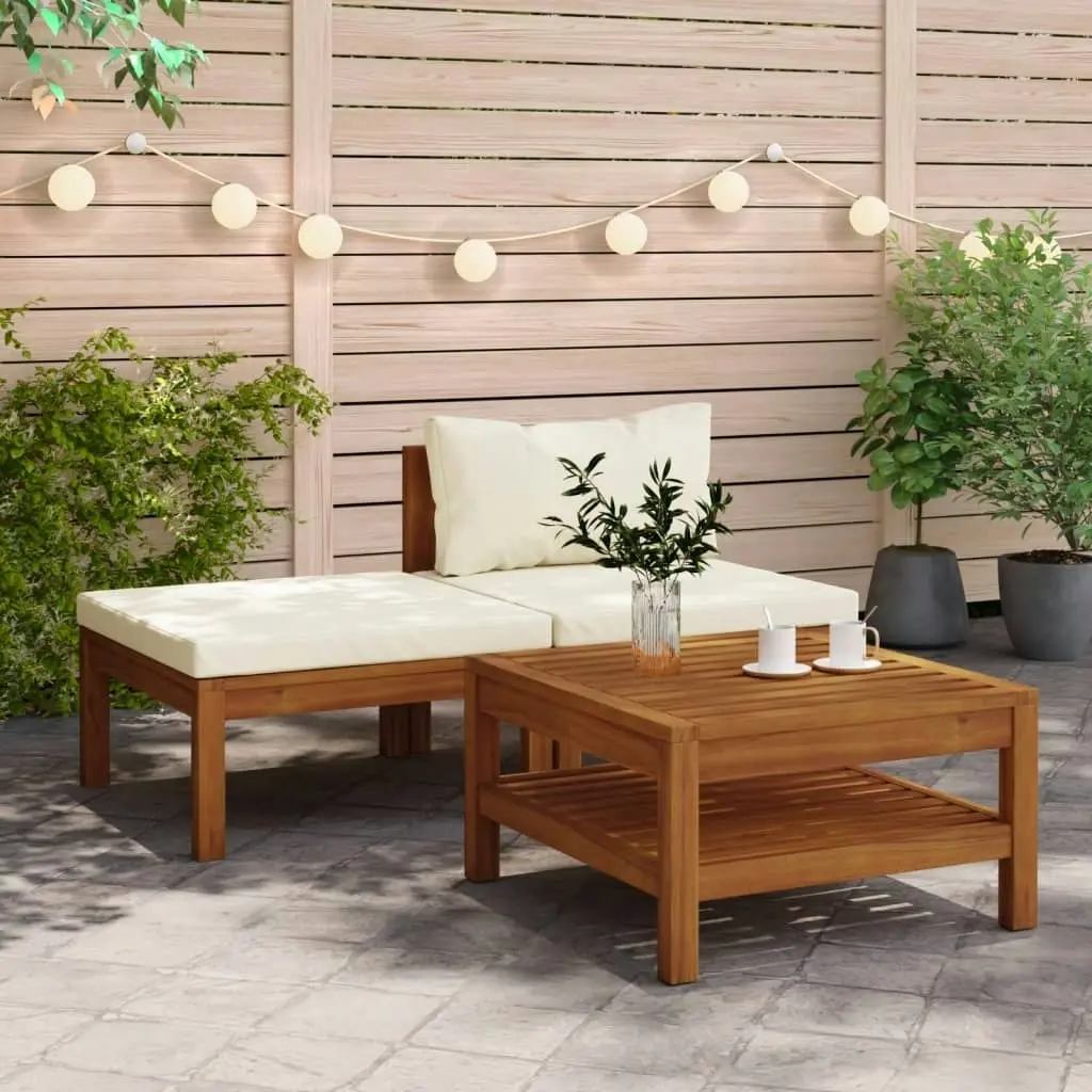 3 Piece Garden Lounge Set with Cream White Cushions Acacia Wood 316281