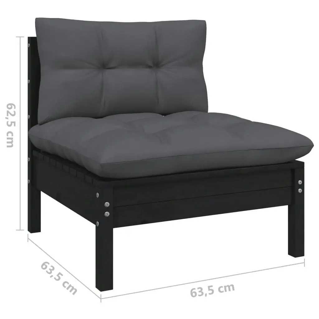 3 Piece Garden Lounge Set with Cushions Black Solid Pinewood 806668