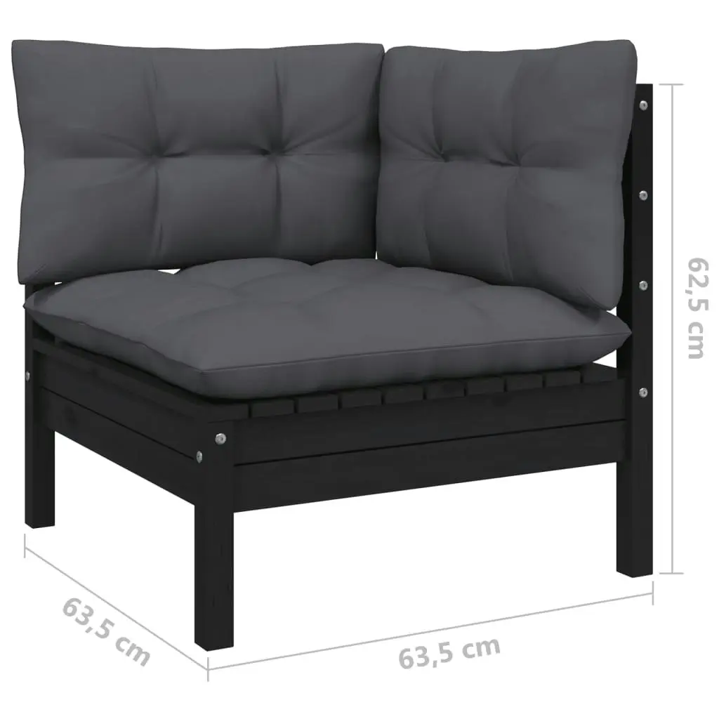 3 Piece Garden Lounge Set with Cushions Black Solid Pinewood 806668