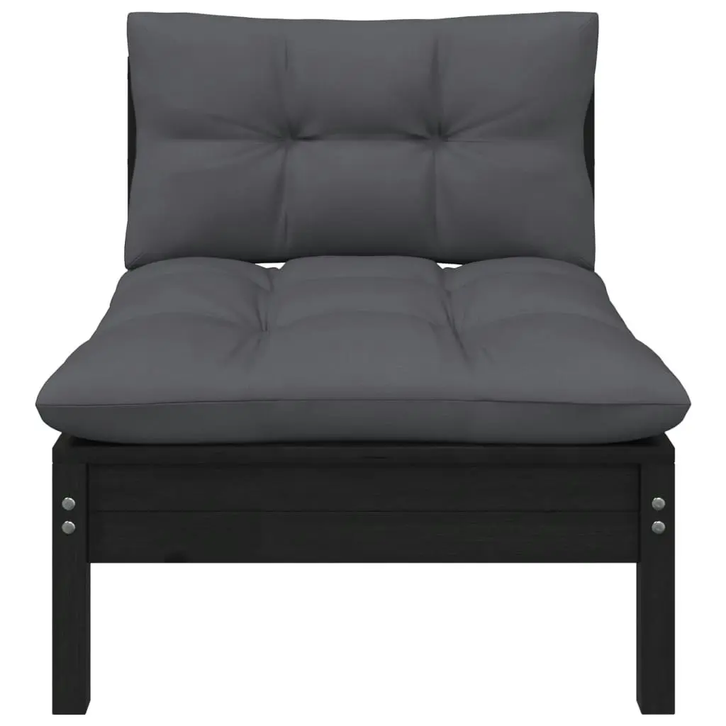 3 Piece Garden Lounge Set with Cushions Black Solid Pinewood 806686