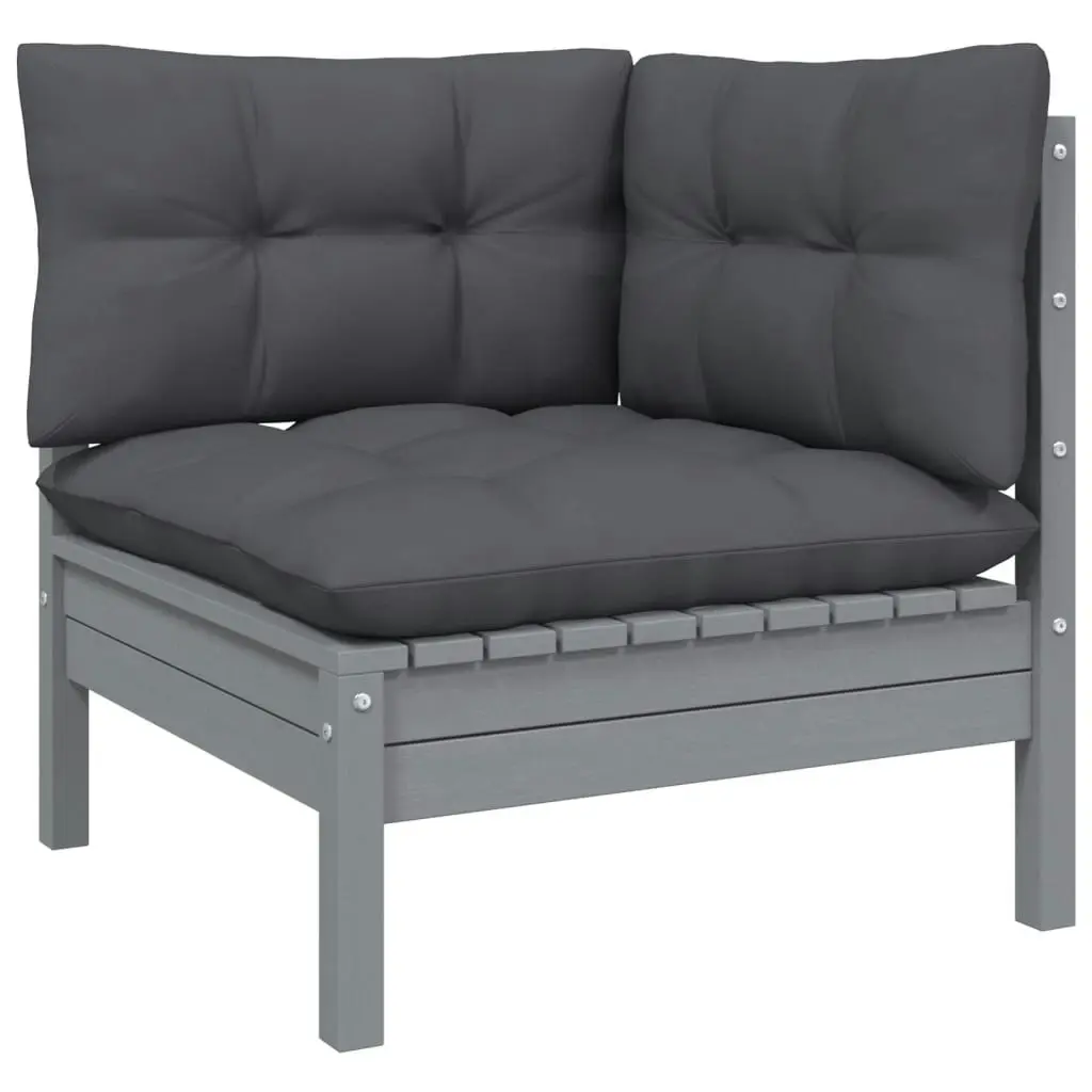 3 Piece Garden Lounge Set with Cushions Grey Solid Pinewood 806678