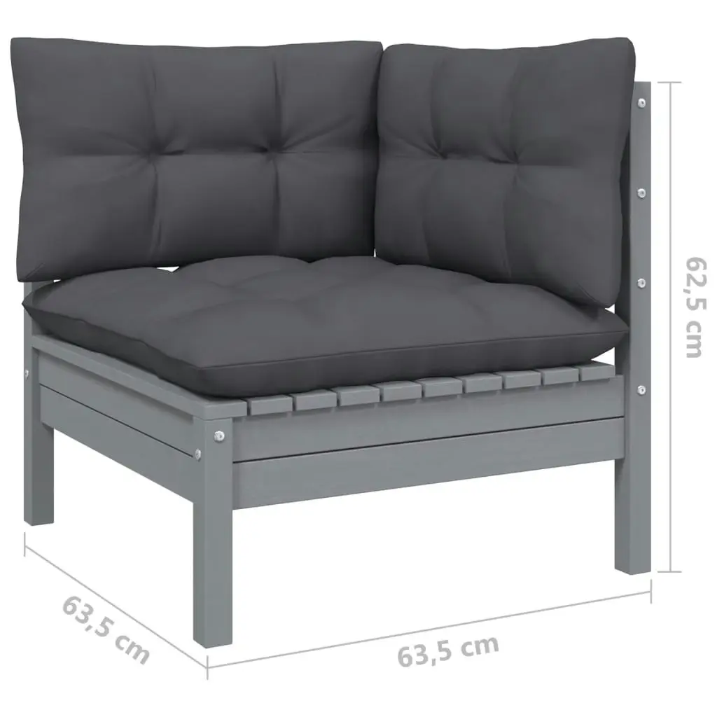 3 Piece Garden Lounge Set with Cushions Grey Solid Pinewood 806678