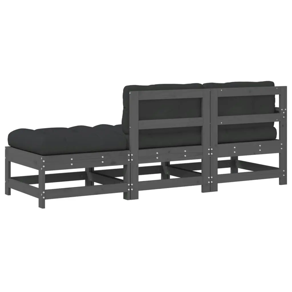 3 Piece Garden Lounge Set with Cushions Grey Solid Wood 825599