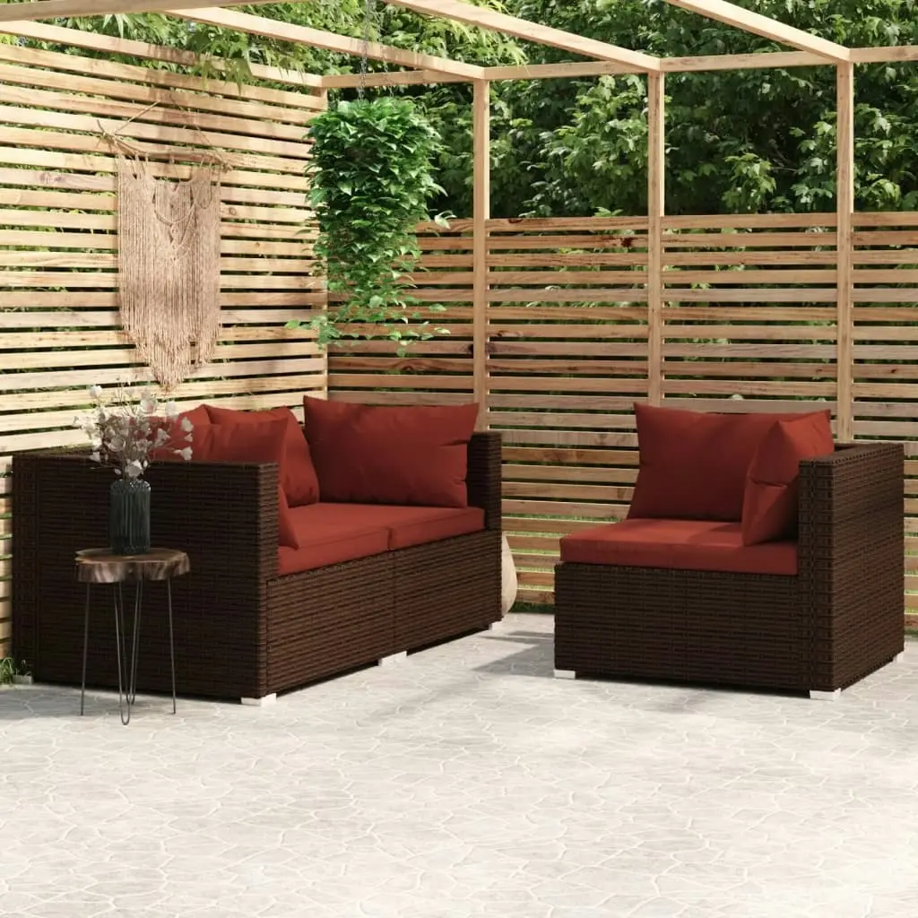 3 Piece Garden Lounge Set with Cushions Brown Poly Rattan 317549