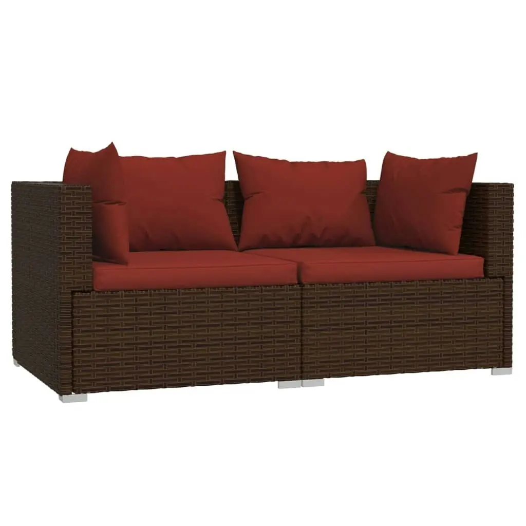 3 Piece Garden Lounge Set with Cushions Brown Poly Rattan 317549