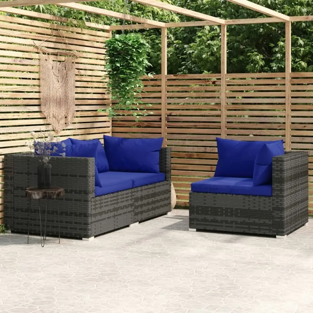 3 Piece Garden Lounge Set with Cushions Grey Poly Rattan 317571