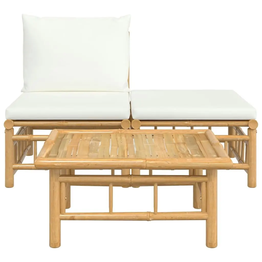 3 Piece Garden Lounge Set with Cream White Cushions Bamboo 362297