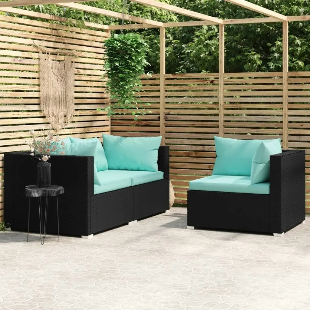 3 Piece Garden Lounge Set with Cushions Black Poly Rattan 317538