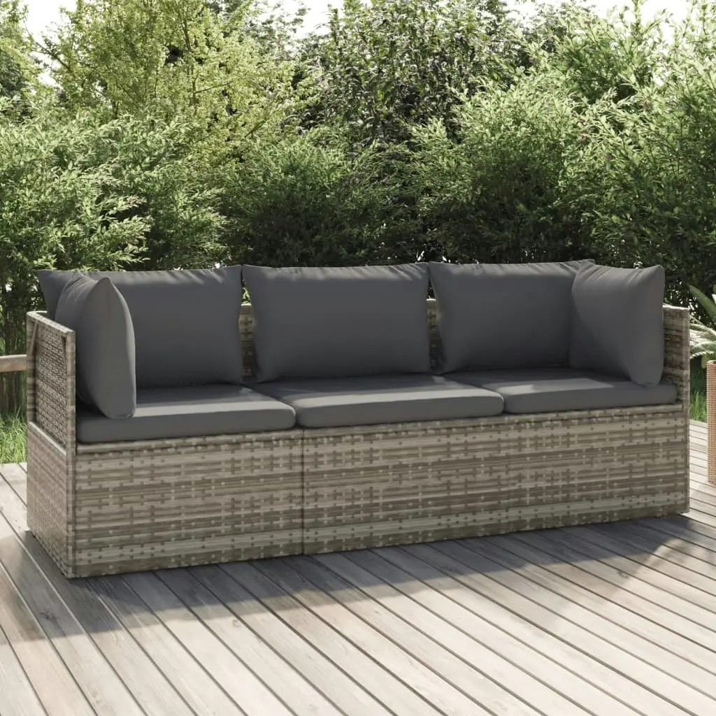 3 Piece Garden Lounge Set with Cushions Grey Poly Rattan 318679