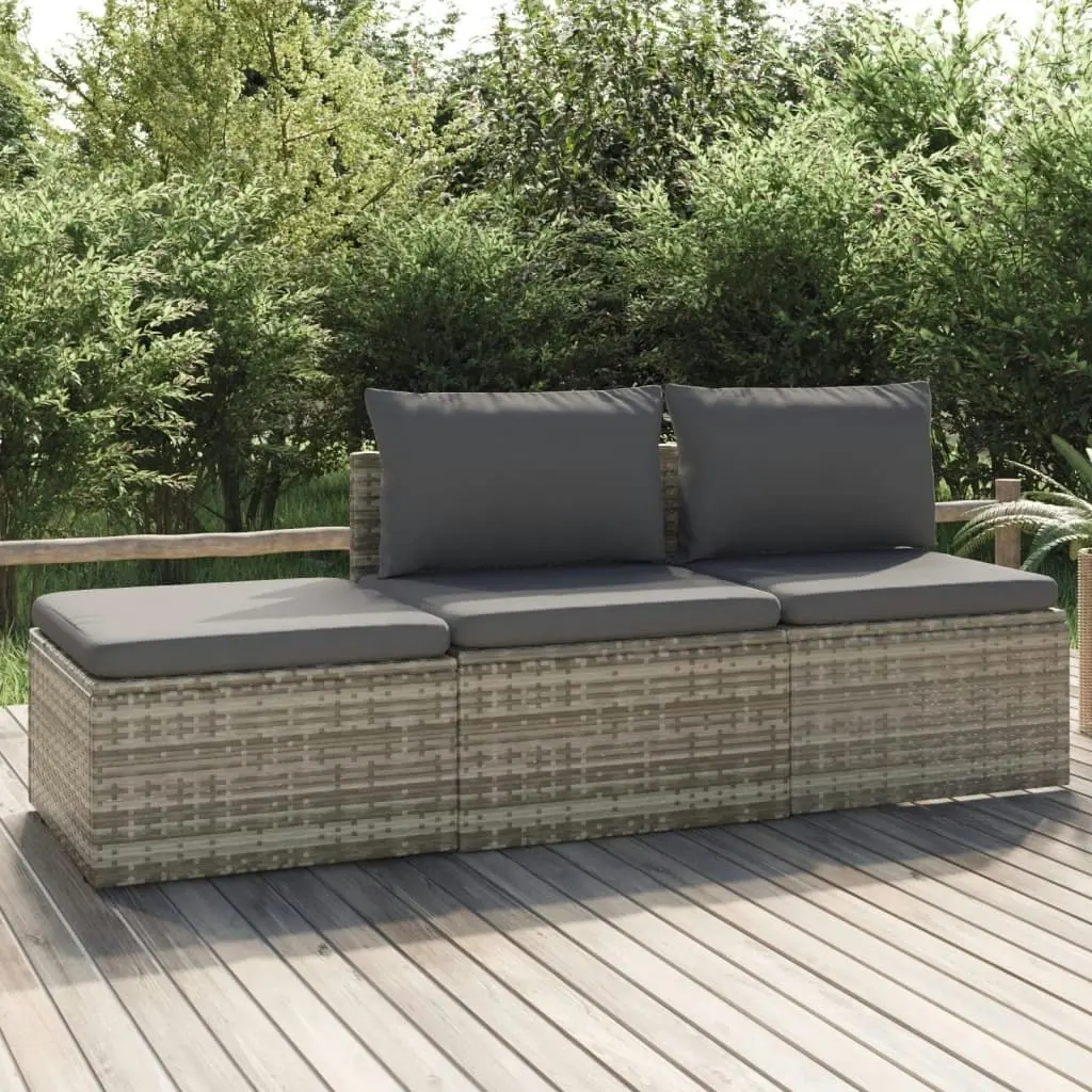 3 Piece Garden Lounge Set with Cushions Grey Poly Rattan 318674