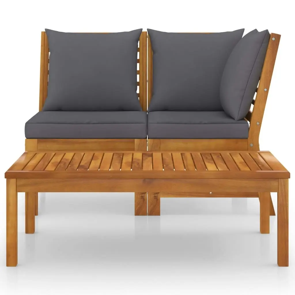 3 Piece Garden Lounge Set with Dark Grey Cushion Solid Acacia Wood 311835