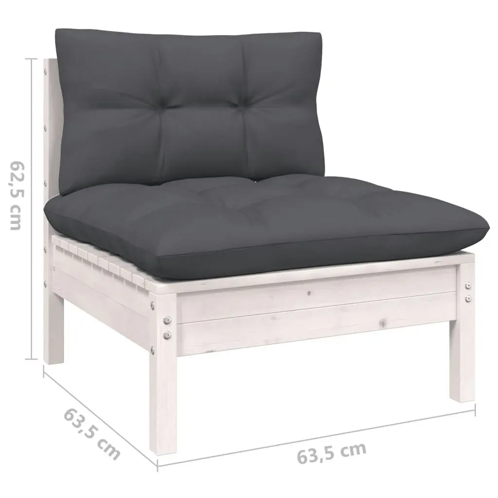 3 Piece Garden Lounge Set with Cushions White Solid Pinewood 806665