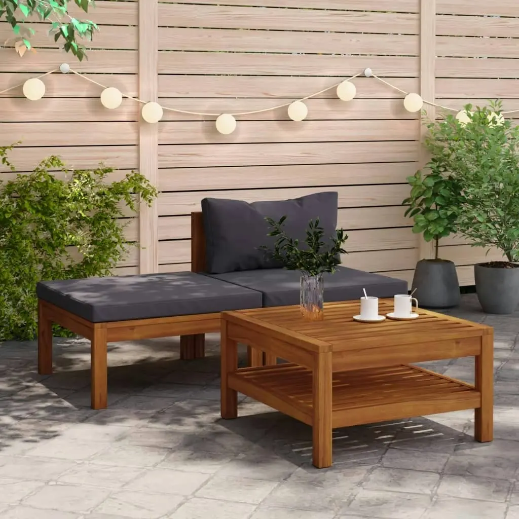 3 Piece Garden Lounge Set with Dark Grey Cushions Acacia Wood 316280