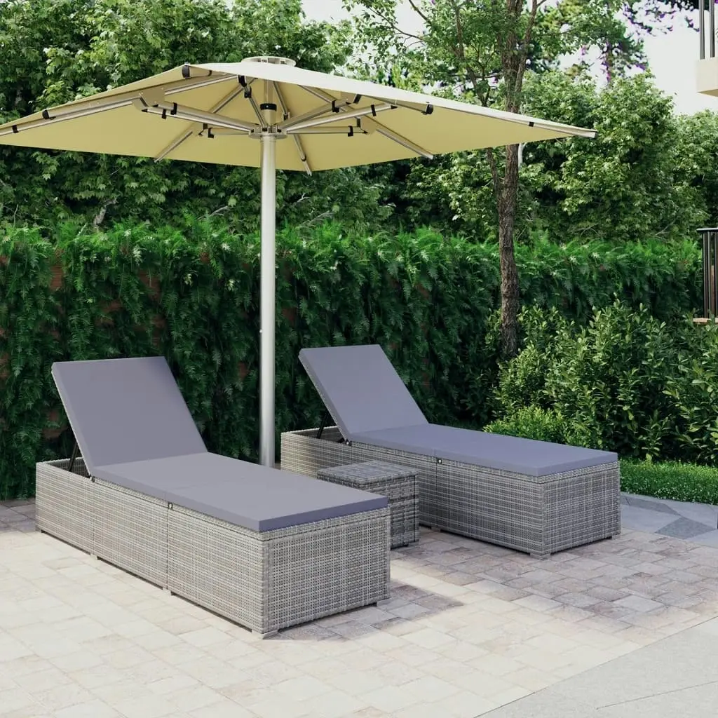 3 Piece Garden Sun Loungers with Tea Table Poly Rattan Grey 3057665