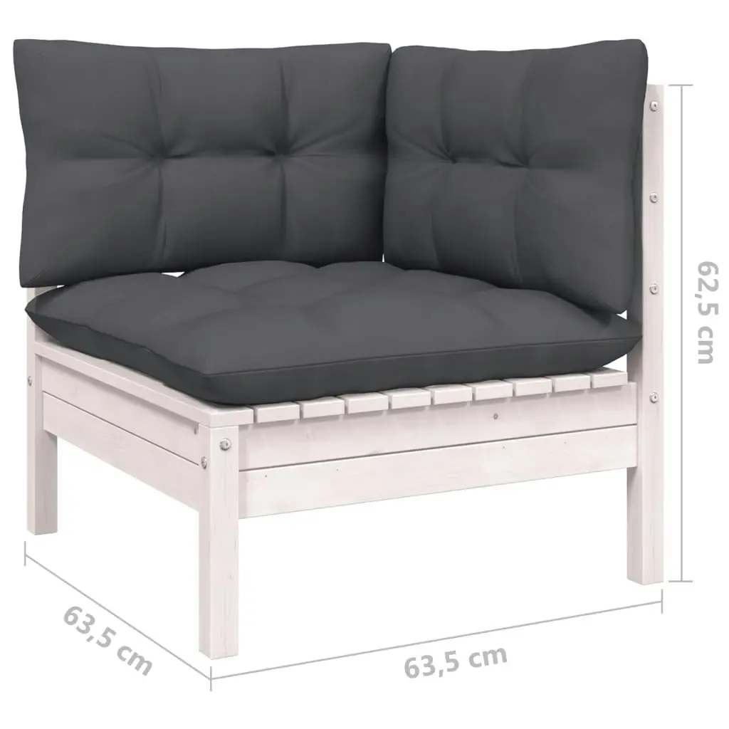 3 Piece Garden Lounge Set with Cushions White Solid Pinewood 806671