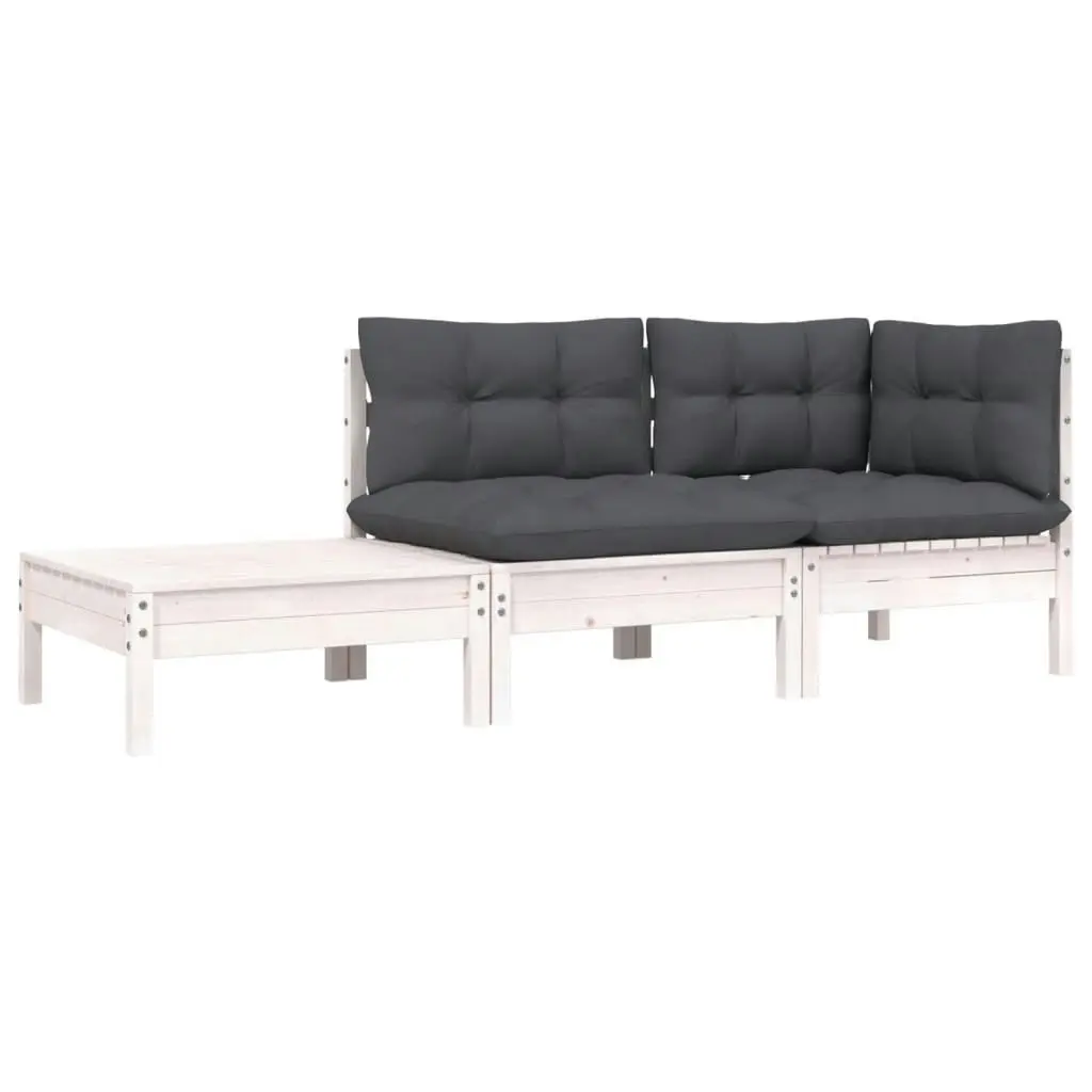 3 Piece Garden Lounge Set with Cushions White Solid Pinewood 806671