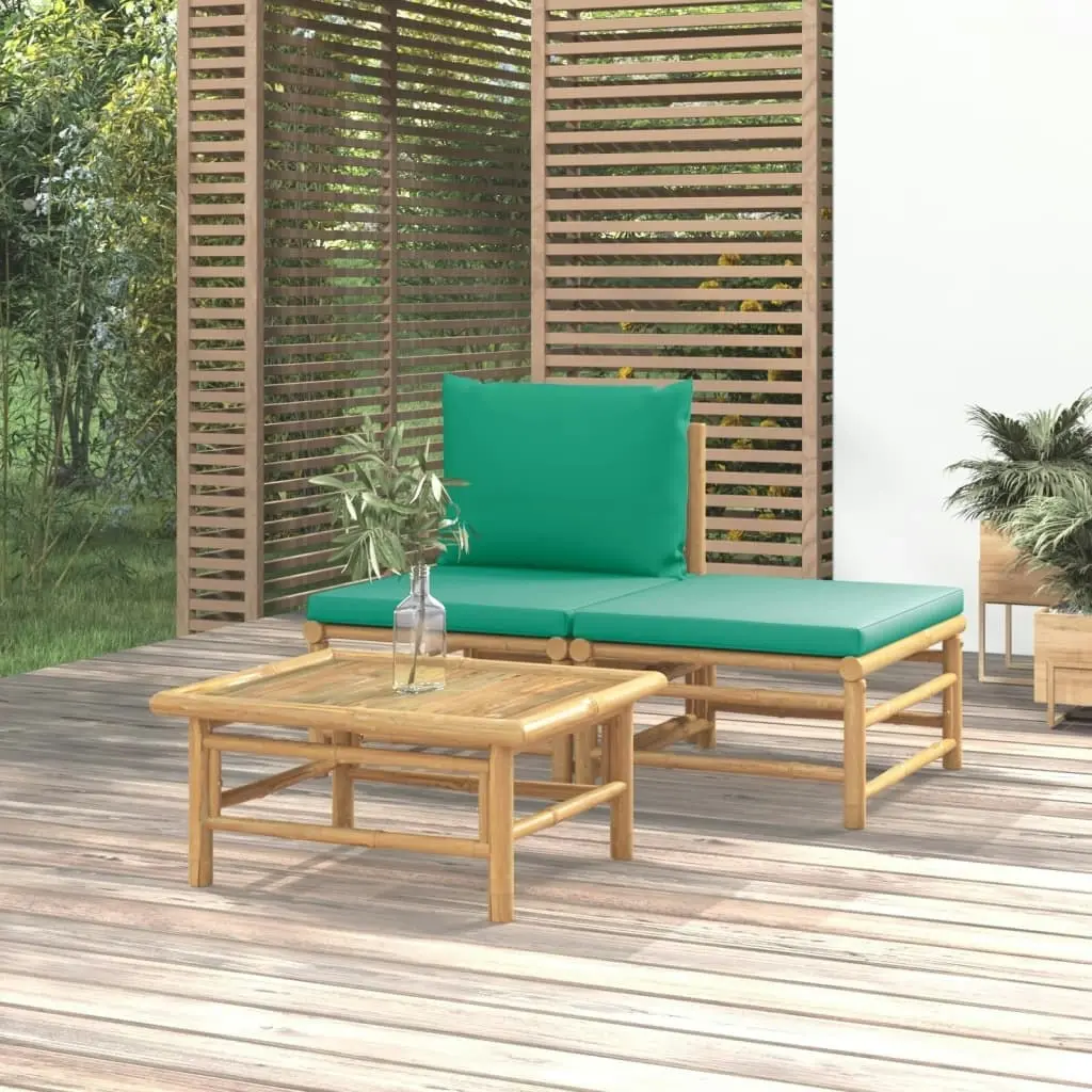 3 Piece Garden Lounge Set with Green Cushions Bamboo 362290