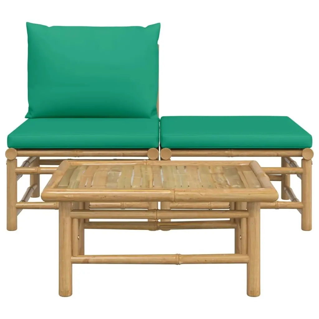 3 Piece Garden Lounge Set with Green Cushions Bamboo 362290