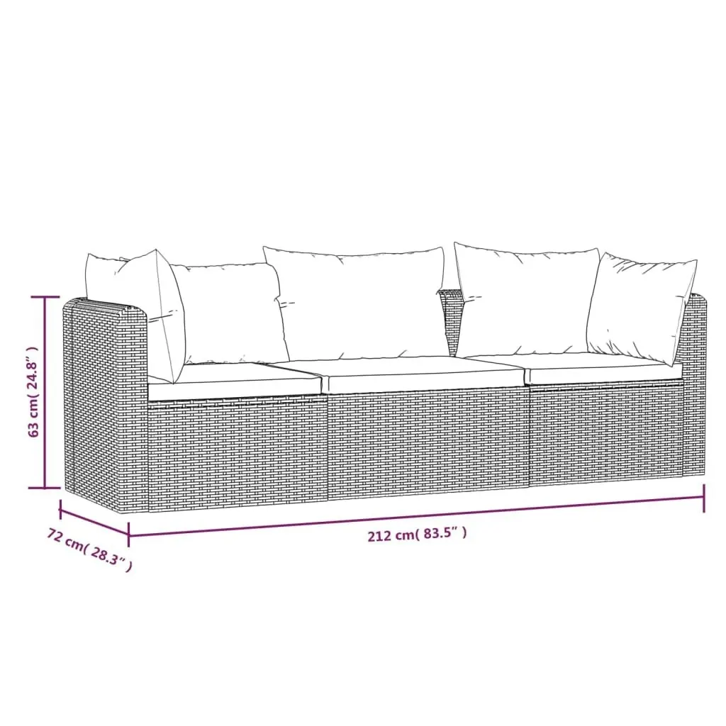 3 Piece Garden Sofa Set with Cushions Poly Rattan Black 46557