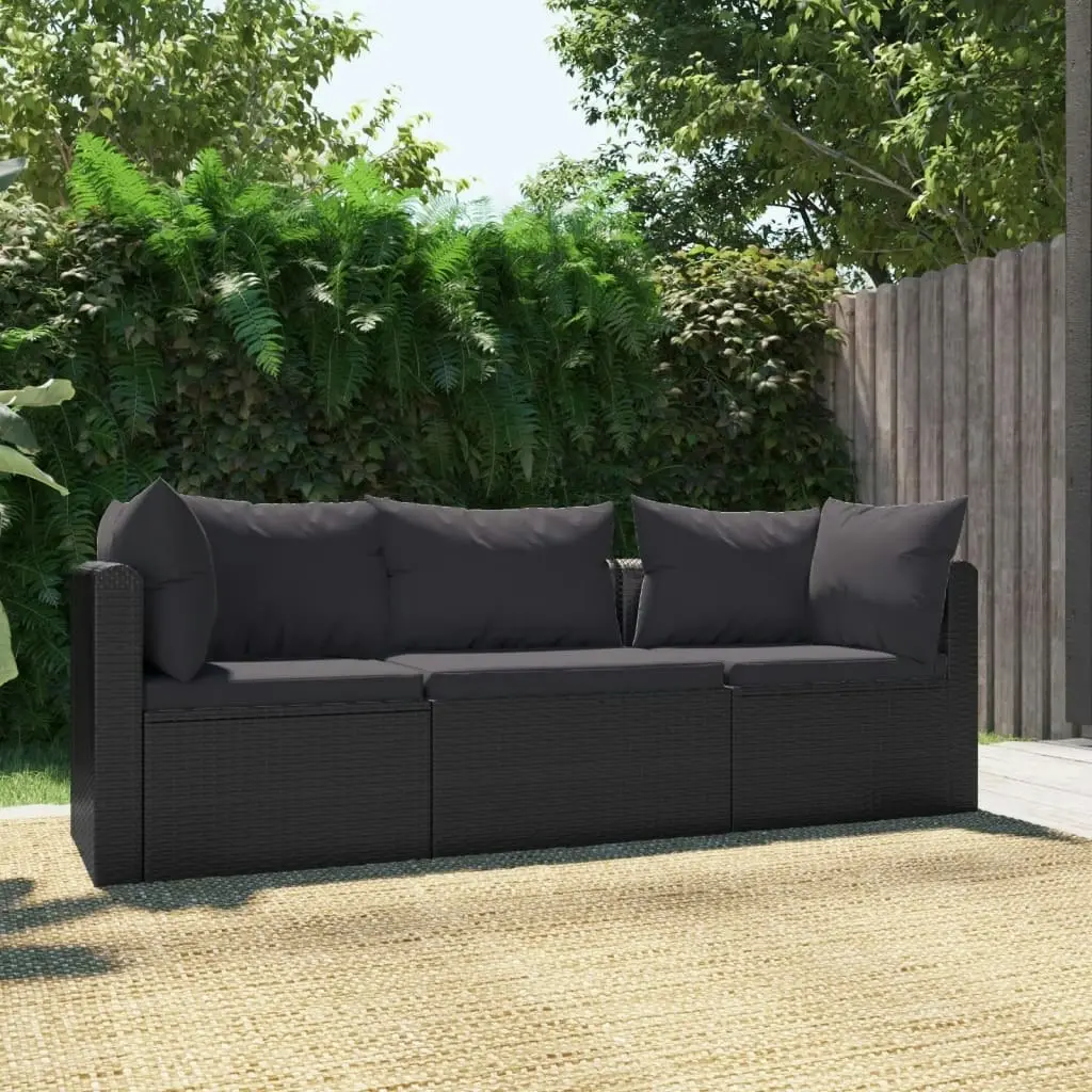 3 Piece Garden Sofa Set with Cushions Poly Rattan Black 46557