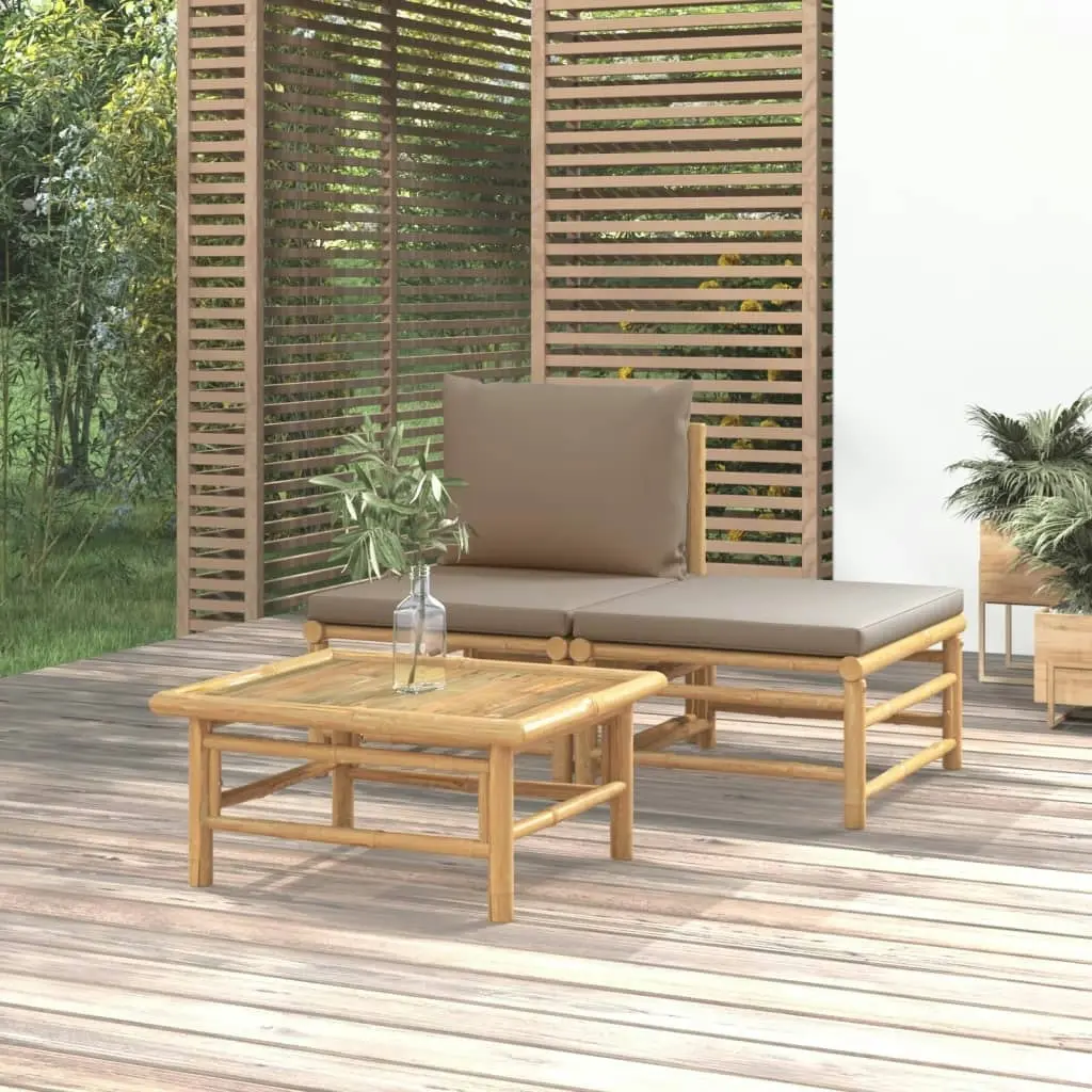 3 Piece Garden Lounge Set with Taupe Cushions Bamboo 362283