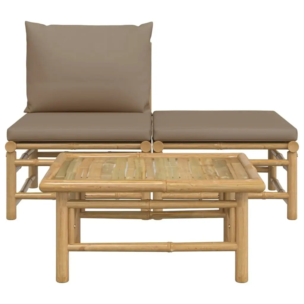 3 Piece Garden Lounge Set with Taupe Cushions Bamboo 362283