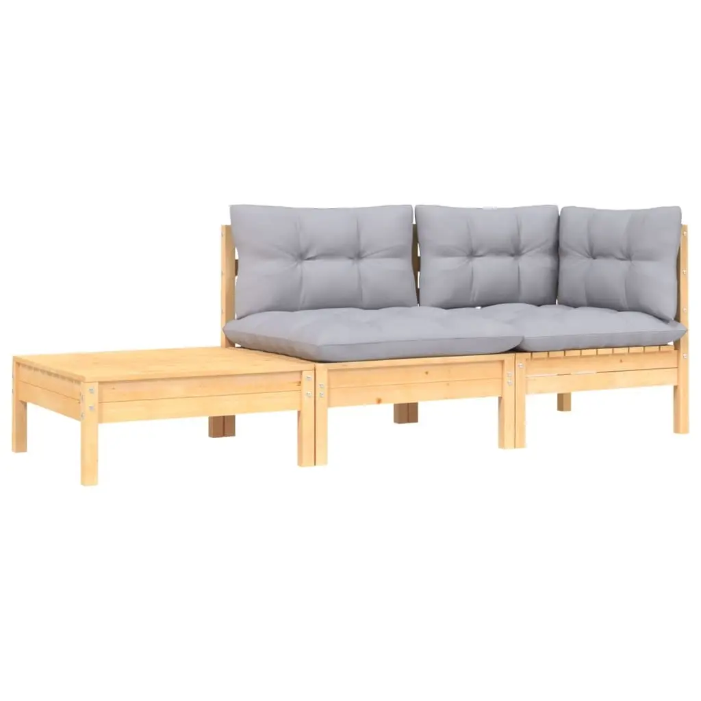 3 Piece Garden Lounge Set with Grey Cushions Solid Pinewood 806669