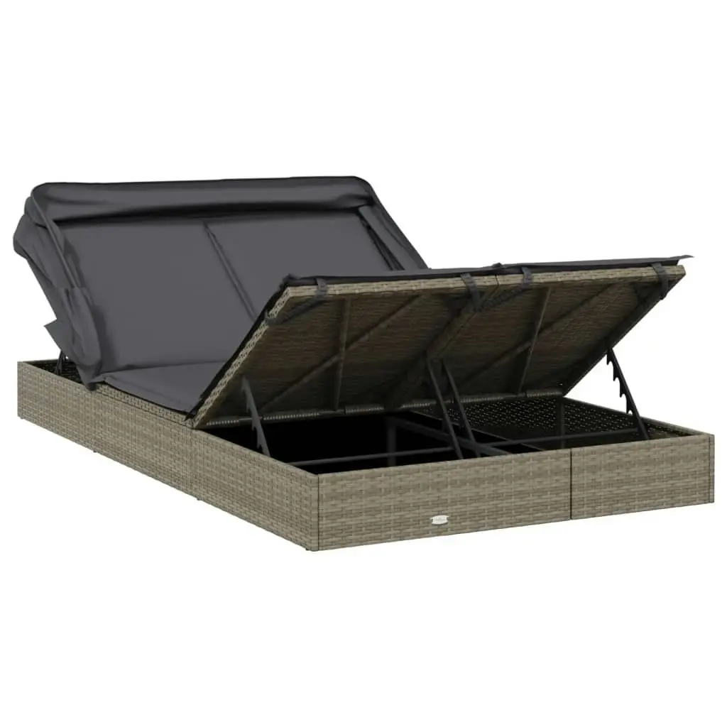 2-Person Sunbed with Foldable Roof Grey 213x118x97 cm Poly Rattan 319651